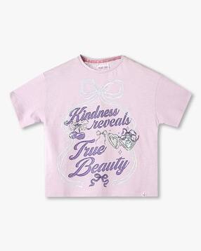 point cove Girls Typographic Print Slim Fit Round-Neck T-Shirt-picture-13
