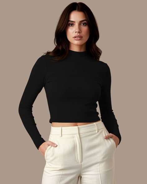 DREAM BEAUTY FASHION Women Ribbed Fitted High-Neck Top