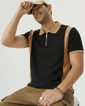 Men Colourblocked Regular Fit Polo T-Shirt