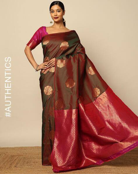 Indie Picks Women Silk Blend Zari Woven Ethnic Occasion Saree
