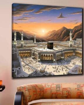 Kaaba Mecca Canvas Painting – Framed Islamic Wall Art for Home & Mosque Décor-image-1