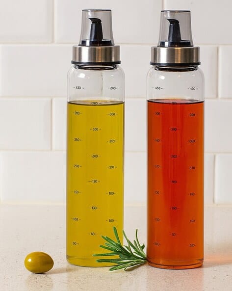 Baskety Transparent Glass Steel Oil Bottles
