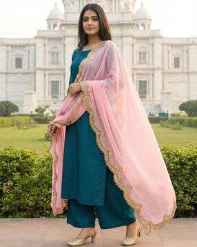 svaraa Dyed Orgenza Dupatta With Sequance Lace-picture-41