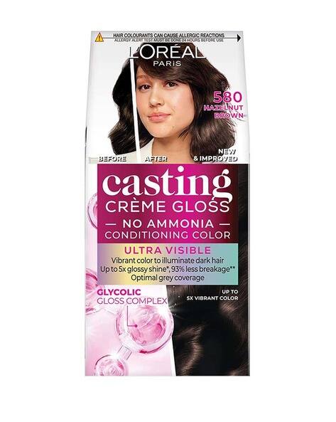 L'Oreal Paris Casting Creme Gloss Hair Color with Glycolic Gloss Complex - 580 Hazelnut Brown