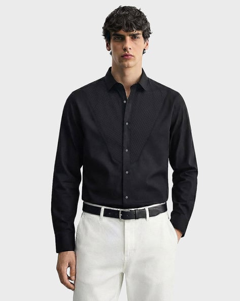The Indian Garage Co Men Patterned Slim Fit Tuxedo Shirt