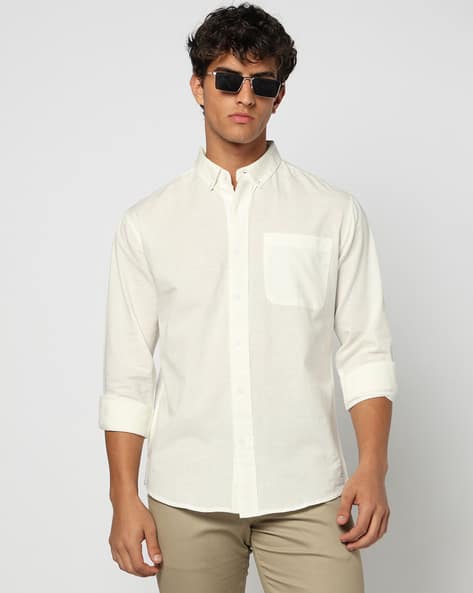 YOUSTA Men Relaxed Fit Linen Shirt with Patch Pocket Offers & Cashback