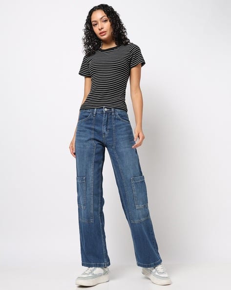 YOUSTA Women Lightly Washed Flared Jeans