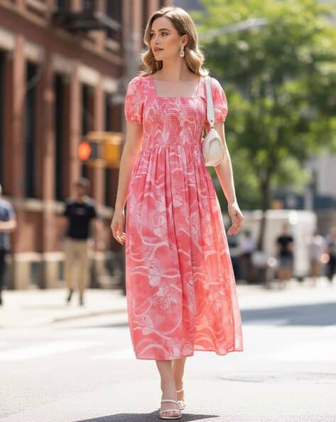 Revangi Women Floral Print Fit and Flare Dress