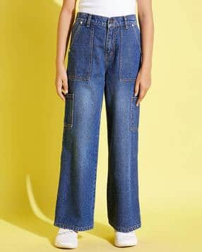 Girls Washed Mid Rise Jeans