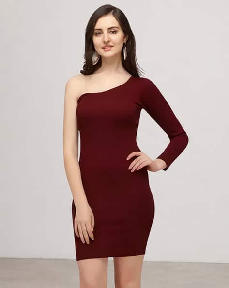 ZELZIS Women One-Shoulder Neck Bodycon Dress