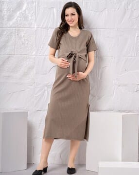 easy mom Cotton Maternity Tie-Ups Sheath Midi Dress -picture-0