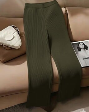 Women Ribbed Relaxed Fit Trousers-image-11