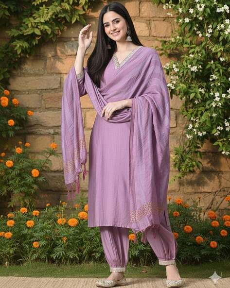 SVARAA Women Lace A-Line Kurta Suit Set