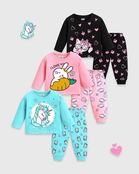 kuchipoo Girls Pack of 3 Graphic Print Joggers & T-Shirt Set-picture-15