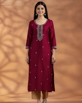 Women Embroidered Straight Kurta 