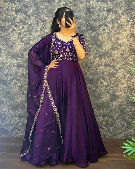 Nyrika Women Embroidered Gown Dress with Dupatta
