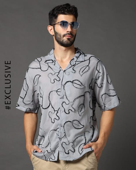 Alpha Tribe Men Embroidery Relaxed Fit Classic Shirt
