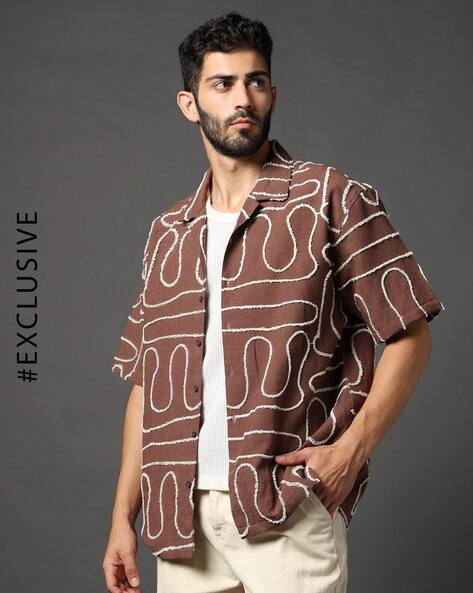 Alpha Tribe Men Embroidery Relaxed Fit Classic Shirt