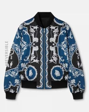 Buy VERSACE Printed Nylon Reversible Bomber Jacket | Black Color
