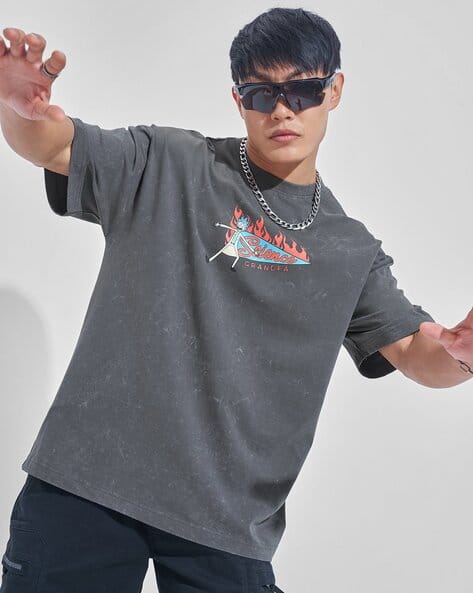 Highlander Men Graphic Oversized Fit T-Shirt with Round Neck