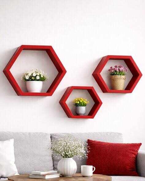 theallchemy Set of 3 Hexagonal MDF Wall Shelves