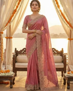 ri-wah Women Embroidered with scalloped border Saree-picture-11