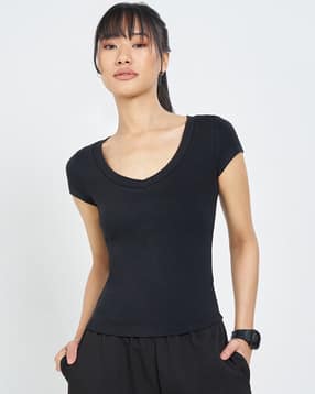 Women Slim Fit V-Neck T-Shirt-image-3