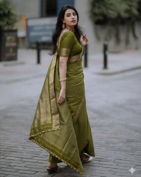 Women Kanjeevaram Silk Saree with Contrast Border