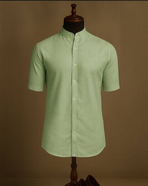 Alpha Tribe Men Regular Fit Shirt with Mandarin Collar