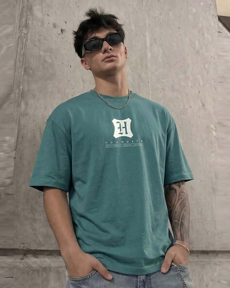 Super Store By Highlander Harry Potter - Highlander Warner Bros Harry Potter Men Green Round Neck Relaxed Drop Shoulder Graphic Tshirt