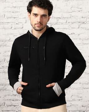 nobero Men Regular Fit Zip-Front Hoodie with Kangaroo Pocket-picture-23
