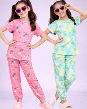 Girls Graphic Print T-Shirt and Pyjamas Set