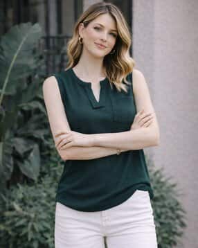 zilcon Women Regular Fit V-Neck Top with Patch Pocket-picture-36