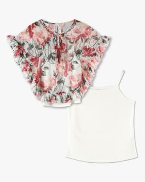 point cove Girls Floral Print Kaftan with Spaghetti-picture-16
