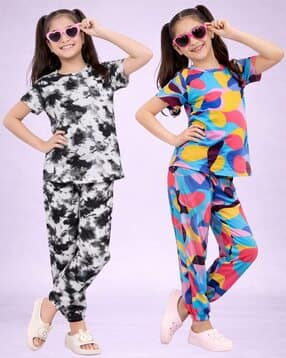 amreliya enterprise Girls Pack of 2 Printed Lounge Pants & Top Set-picture-31