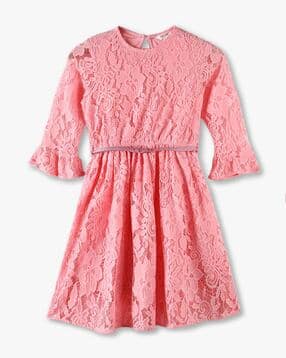 point cove Girls Lace Fit & Flare Dress with Belt-picture-29