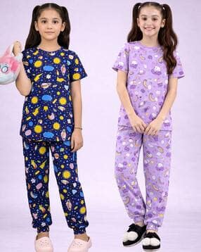 amreliya enterprise Girls Graphic Print T-Shirt and Pyjamas Set-picture-40