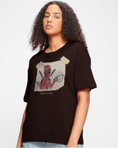 TOGS & TERRE Women Oversized Fit Typographic T-Shirt