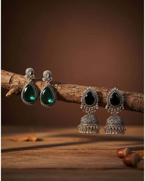 Jazz And Sizzle Women Pack of 2 Stone-Studded Drop Earrings
