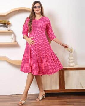 easy mom Women Micro Print A-Line Dress-picture-19