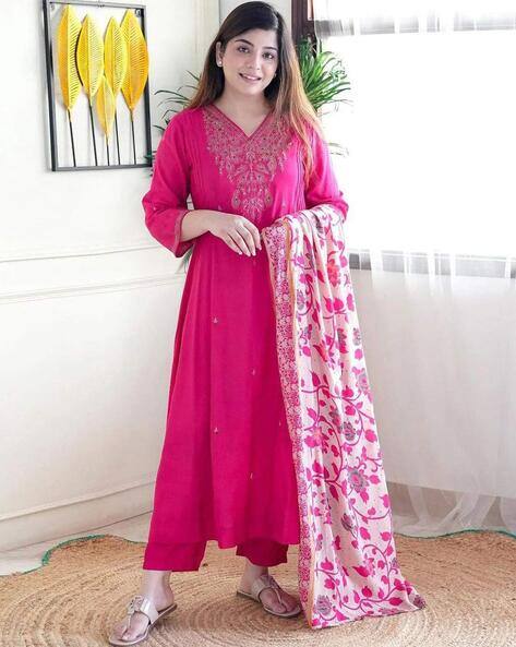 Nyrika Women Embroidered A-Line Kurta with Pants & Dupatta