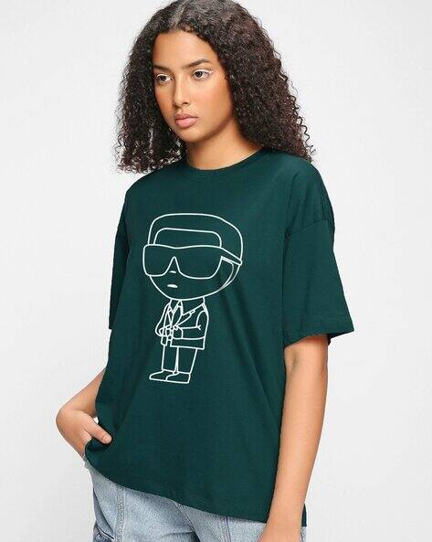 TOGS & TERRE Women Oversized Fit Typographic T-Shirt