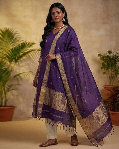 Nyrika Women Geometric Woven Straight Kurta with Dupatta