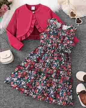 Girls Floral Print Fit and Flare Dress