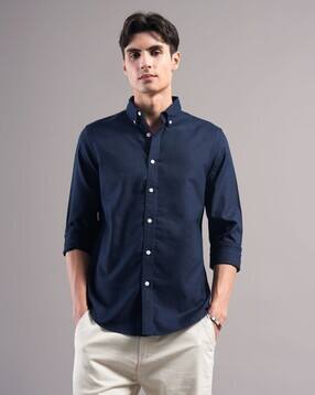 Men Slim Fit Shirt with Button-Down Collar