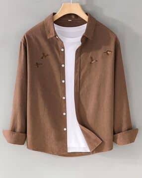 Men Embroidered Regular Fit Shirt with Spread Collar