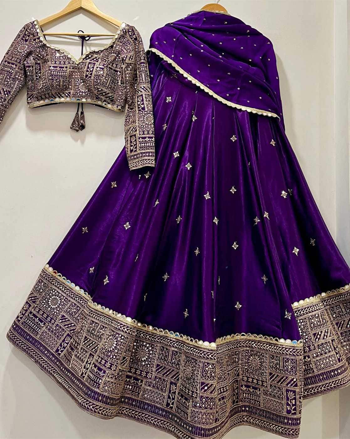 Piludi Women Embroidered Lehenga Choli with Dupatta For Women (Purple, FS)