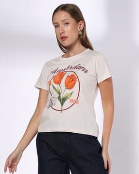 dnmx Women Floral Print Loose Fit Round-Neck T-Shirt-picture-35