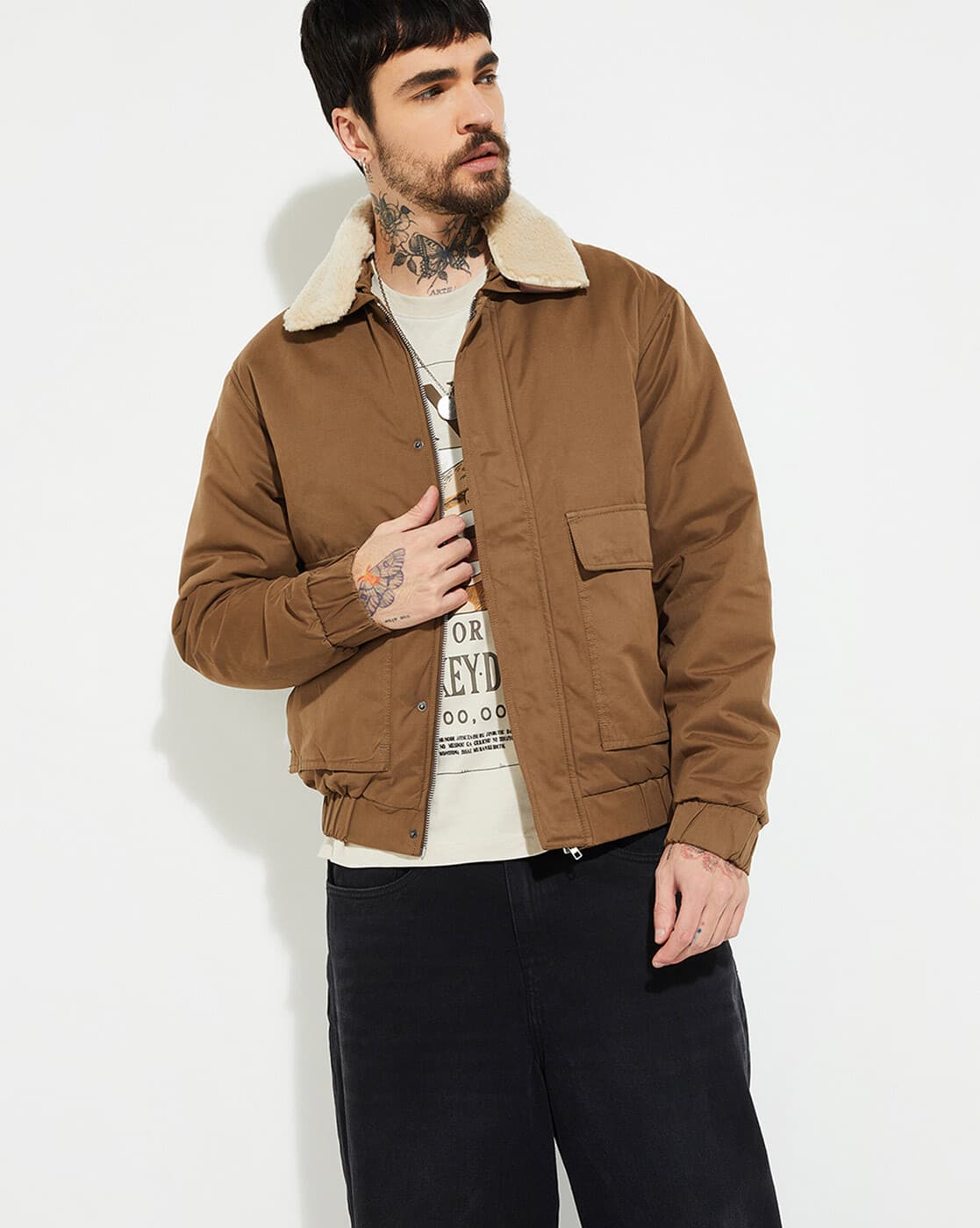 Buy MAX Sherpa Collar Jacket Online | Ajio.com