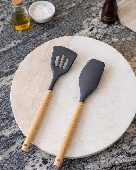 Baskety Set of 2 Dishwasher-Safe Spatulas with Wooden Handle